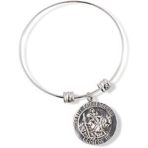 Round Saint Christopher Protect Us Fancy Charm Bangle